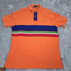 Men's VTG Polo Ralph Lauren‎ Royal Orange Green Multicolor Striped Shirt Sz XL